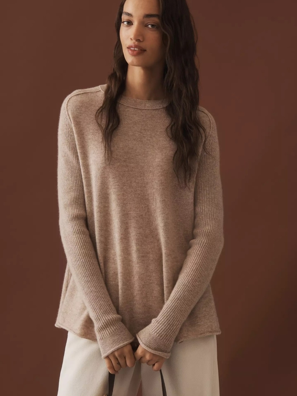 Anthropologie Maeve Crew Neck Cashmere Swing Sweater L